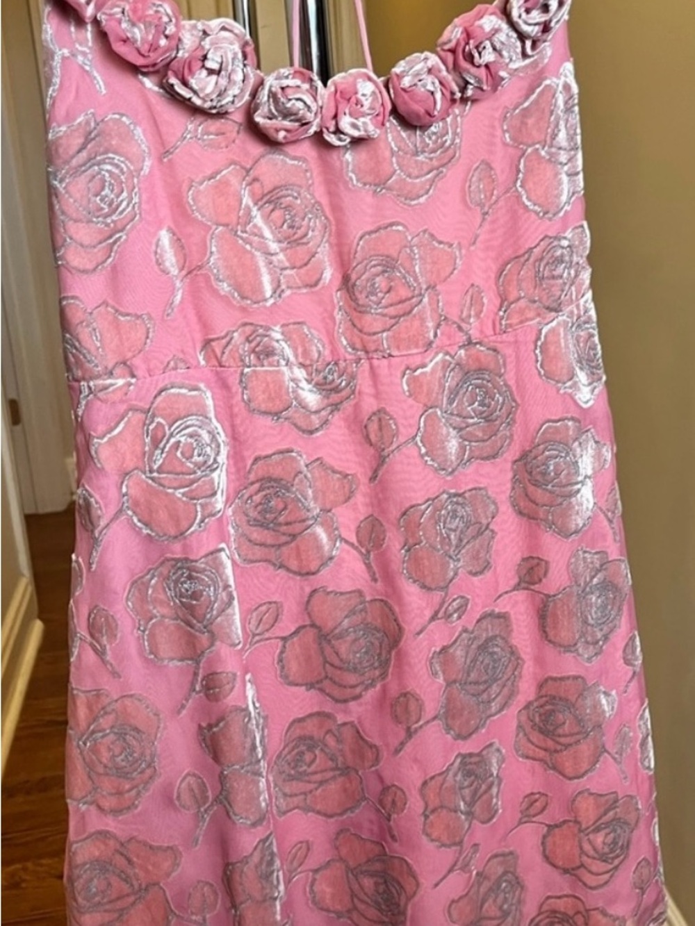 For Love And Lemons Pink Rose-Embroidered Party Dress